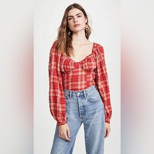 Free People Red Plaid Top